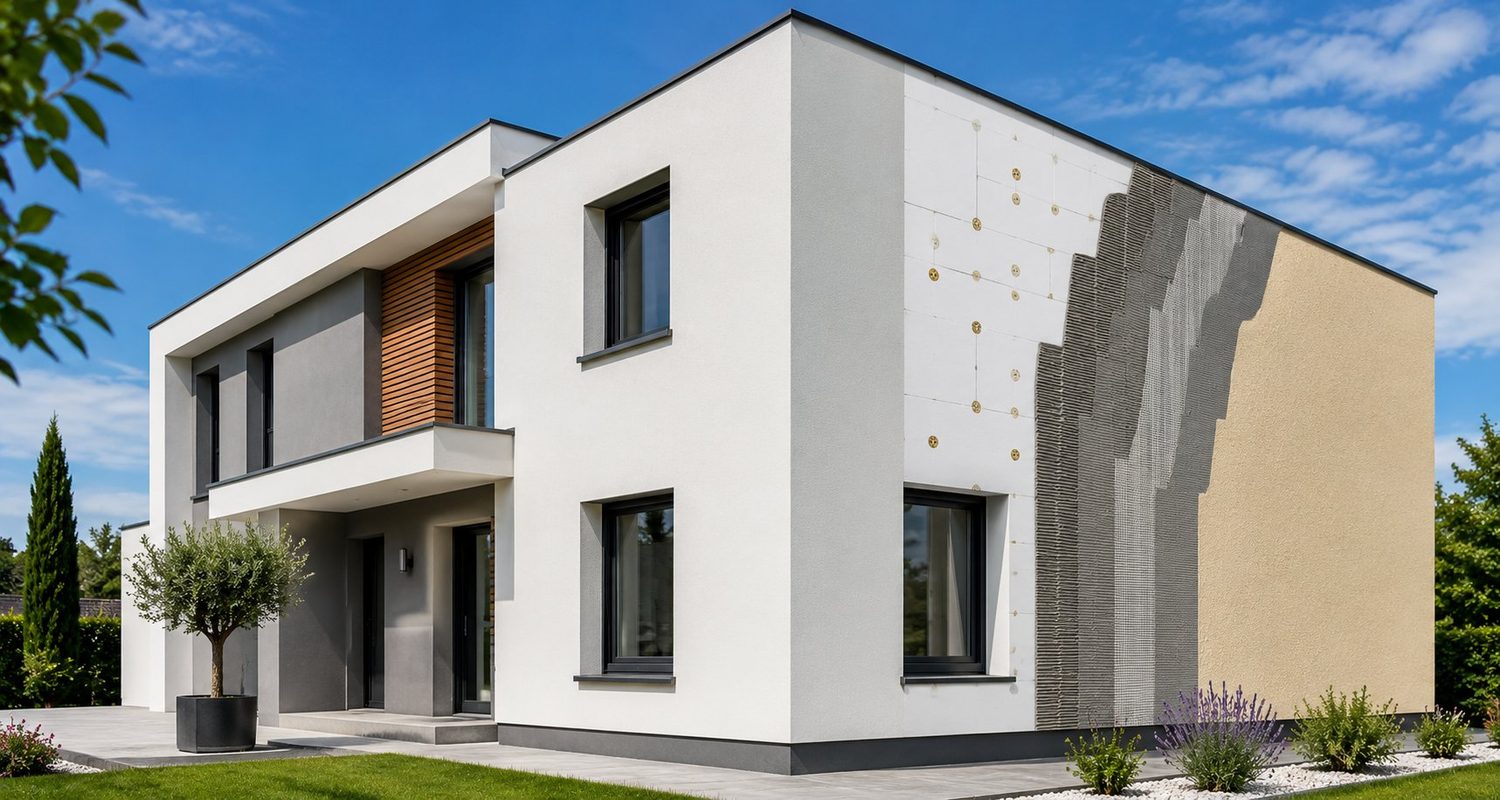 Pose des panneaux isolants sur la façade d'une maison